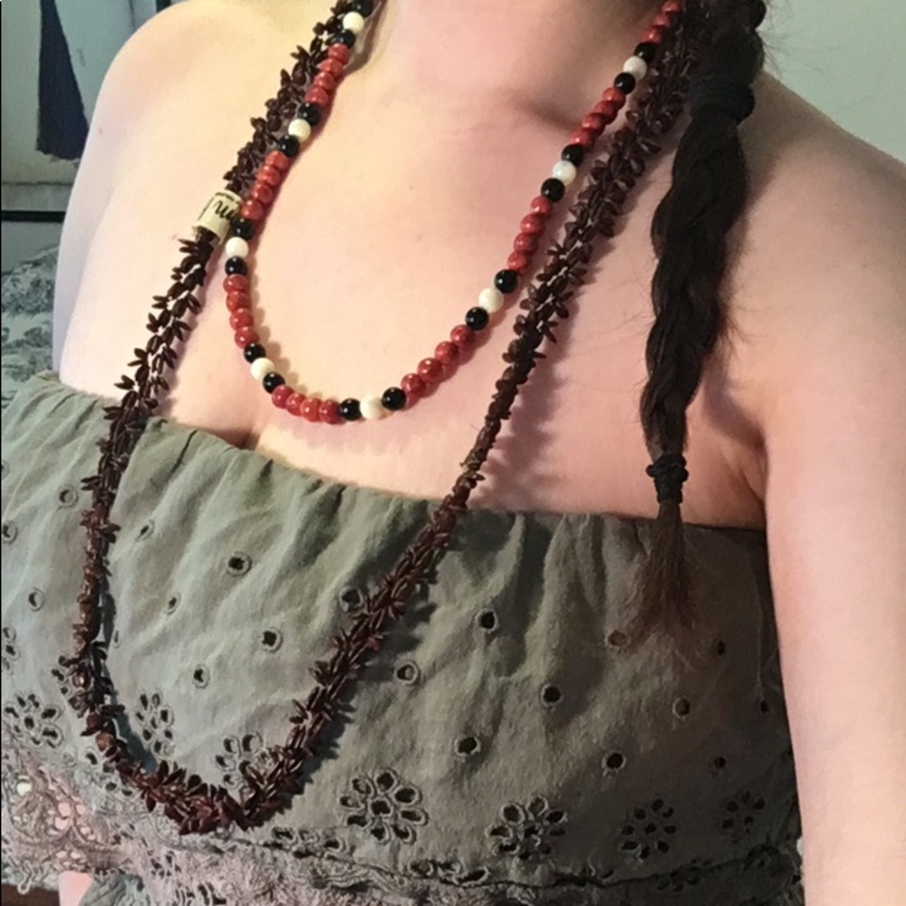 Hawaiian souvenirs Vintage necklaces wood beads neutral tones BOGO